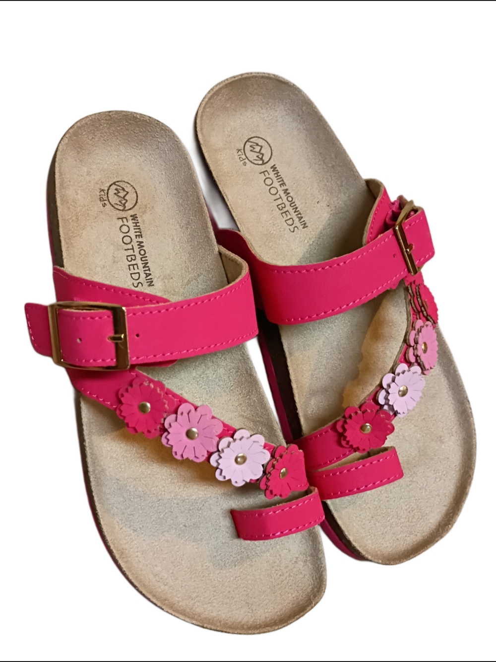 White Mountain Graffito Pink Floral Strap Footbed Sandals - Size 3